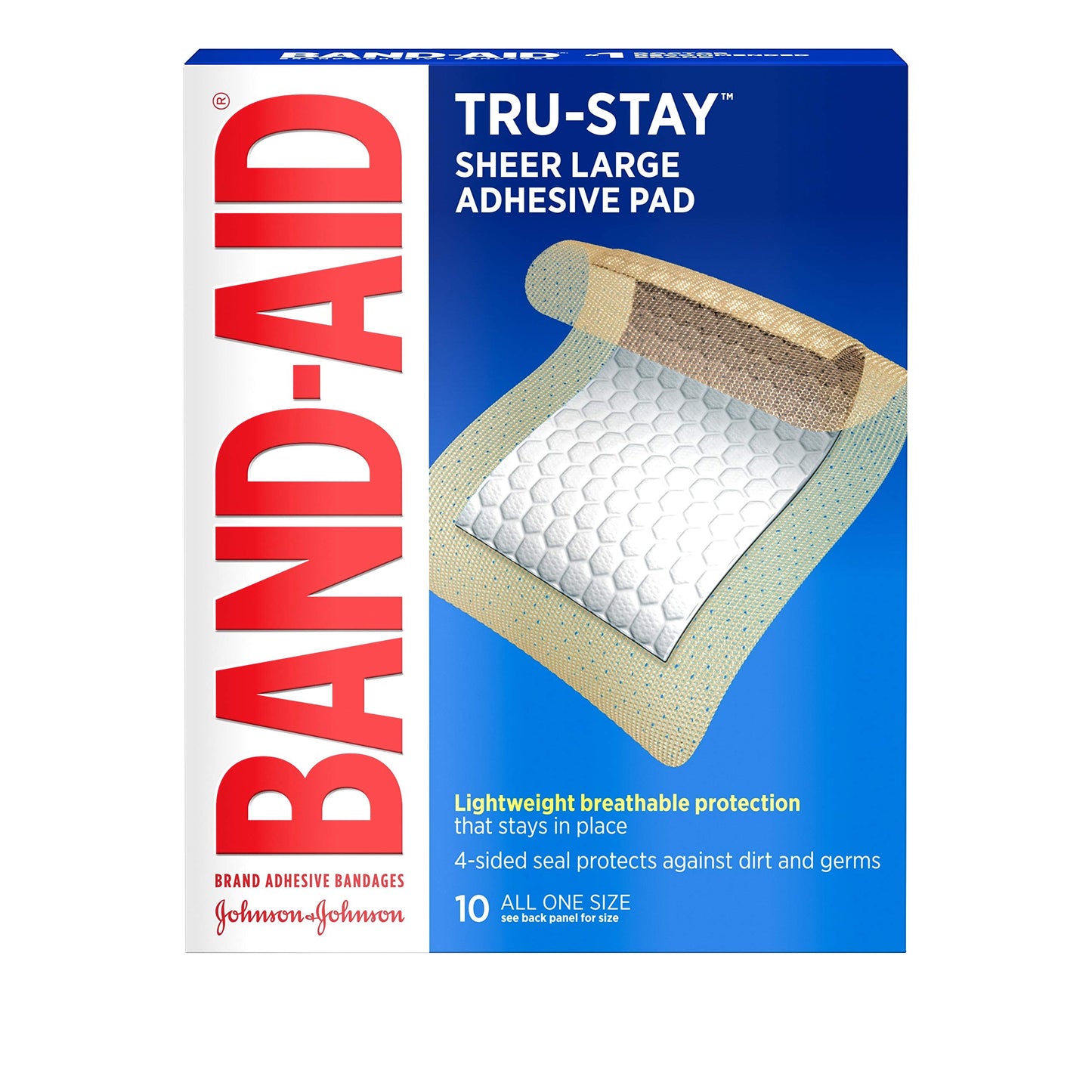Band-Aid Brand Tru-Stay Sheer Strips 80ct and Tru-Stay Adhesive Pads Large 10ct First Aid Wound Care Bandages