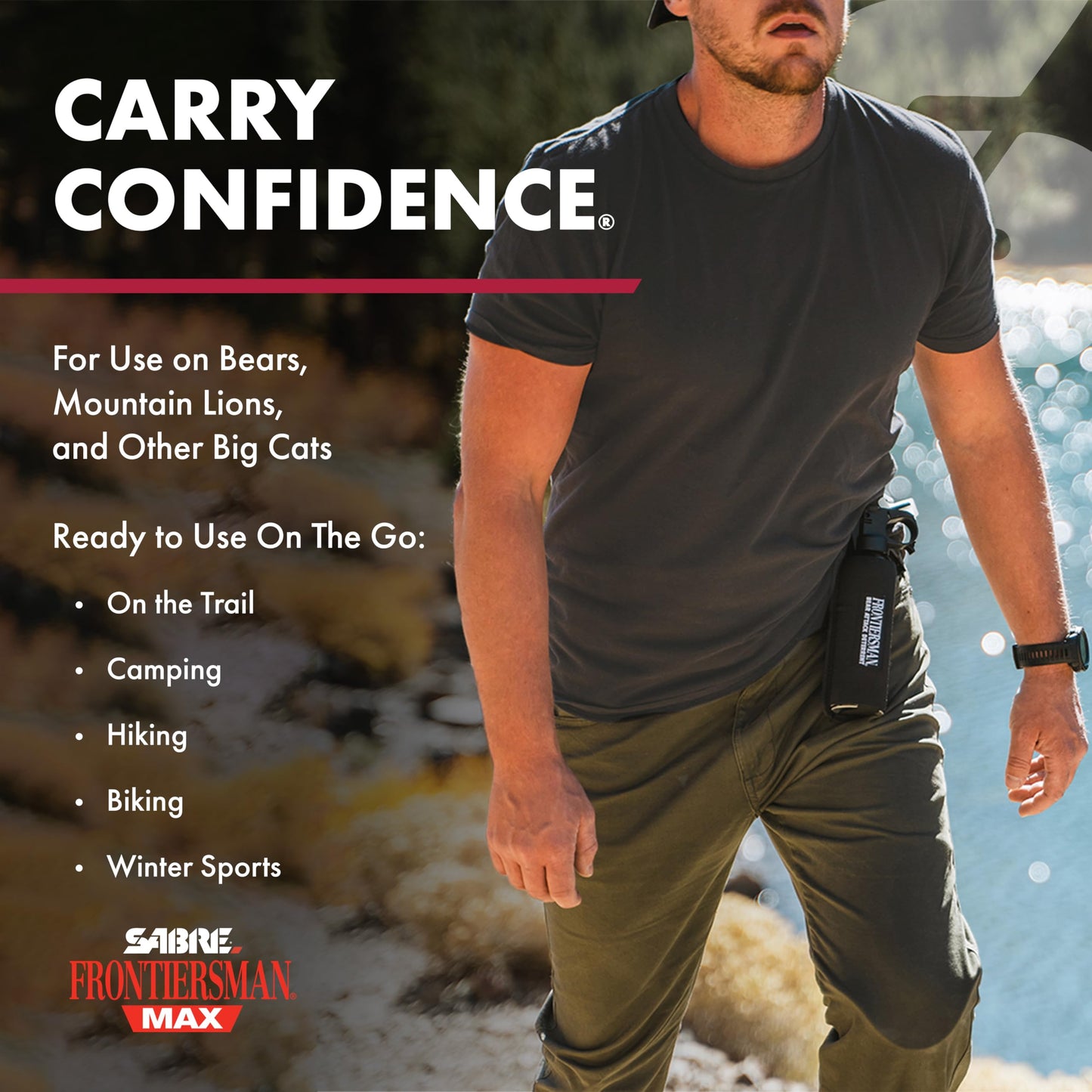 SABRE Frontiersman MAX Bear Spray & Mountain Lion Deterrent – 40‑Foot Range, Max Strength 2% Major Capsaicinoids, EPA‑Registered, Self Defense for Hiking, Camping, Hunting, Fishing & Biking, 9.2 oz