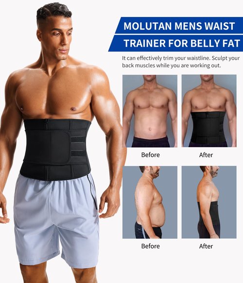 MOLUTAN Men Waist Trainer Trimmer for Weight Loss Tummy Control Compression Shapewear Sweat Belt Body Shaper (Black1, Large)