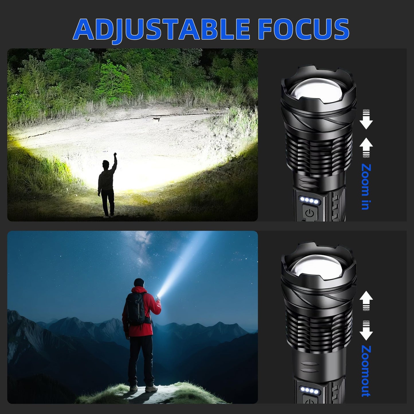 2 Pack Rechargeable Flashlights High Lumens, 7 Modes LED Flashlight Rechargeable, Super Bright Flashlight Powerful, IPX6 Waterproof, Adjustable Tactical Flashlights for Home Emergencies Camping