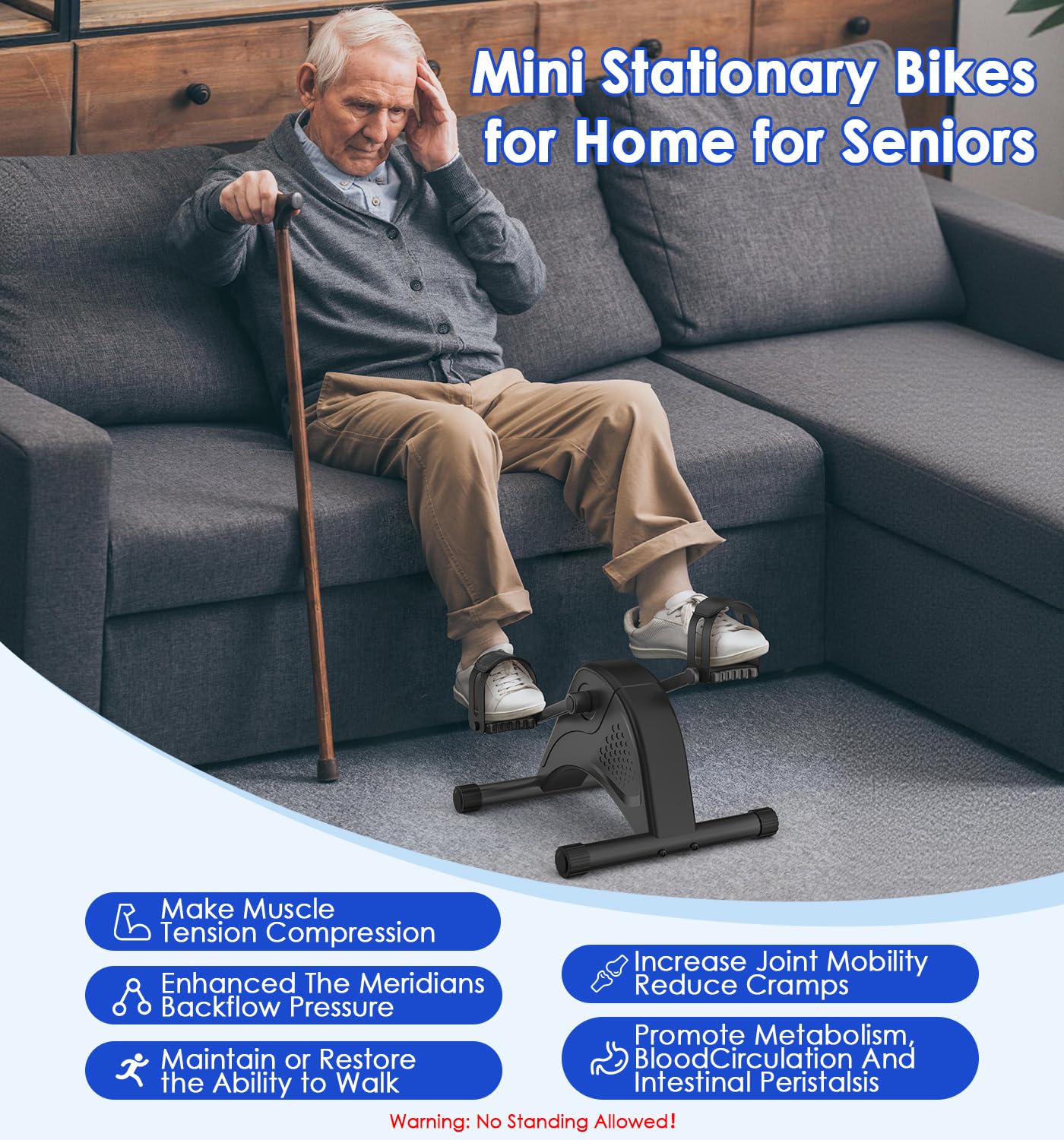 Under Desk Bike Pedal Exerciser for Seniors, 12-Level Electric Mini Exercise Bike with LCD, Quiet Motorized Arm & Leg Pedaler for Seniors at Home, Black