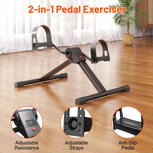 Under Desk Bike Pedal Exerciser, Portable Under Desk Cycle with Adjustable Resistance, Mini Exercise Bike for Arm and Leg Workout, Folding Peddler Machine Bicycle with LCD Monitor & Calorie Tracker