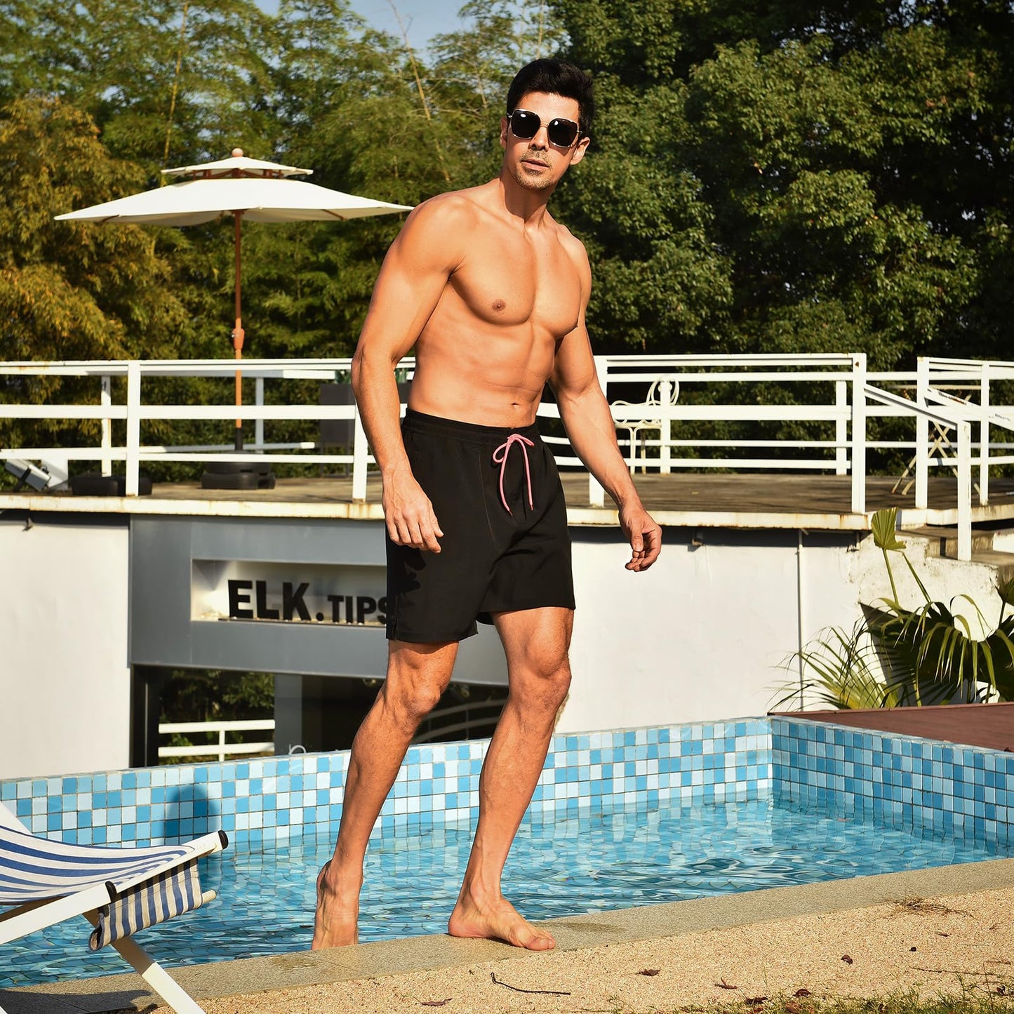 CADITEX Mens Swim Trunks 2 in 1 with Compression Liner 7 Inch with Pockets Board Shorts Black L