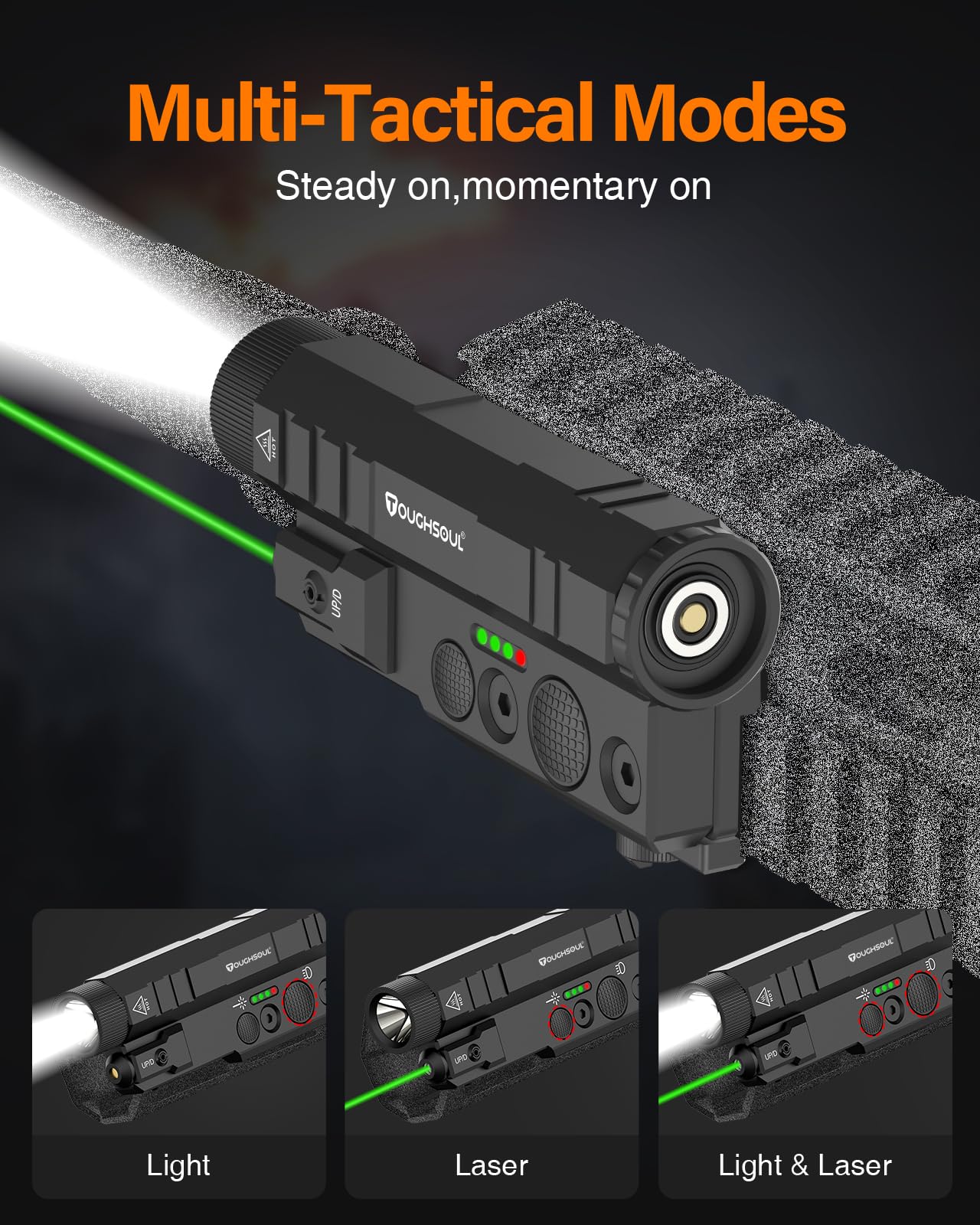 TOUGHSOUL Mlok Picatinny Tactical Flashlight Green Laser Sight Combo