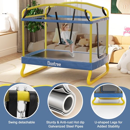 6.5FT Rectangle Trampoline for Kids, 78”ASTM Approved Recreational Trampolines with Swing, Small Toddler Trampoline with Safety Enclosure Net, Outdoor and Backyard, Gifts for Children & Boys & Girls