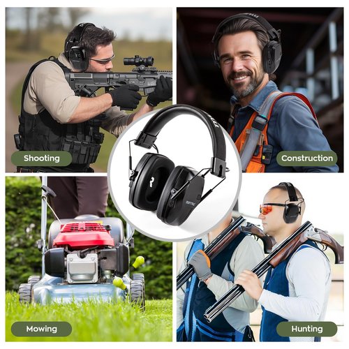 Muffpro Rechargeable Shooting Ear Protection with Sound Amplification Electronic Earmuffs for Noise Reduction, Active Noise Canceling Ear Muffs for Hunting Black