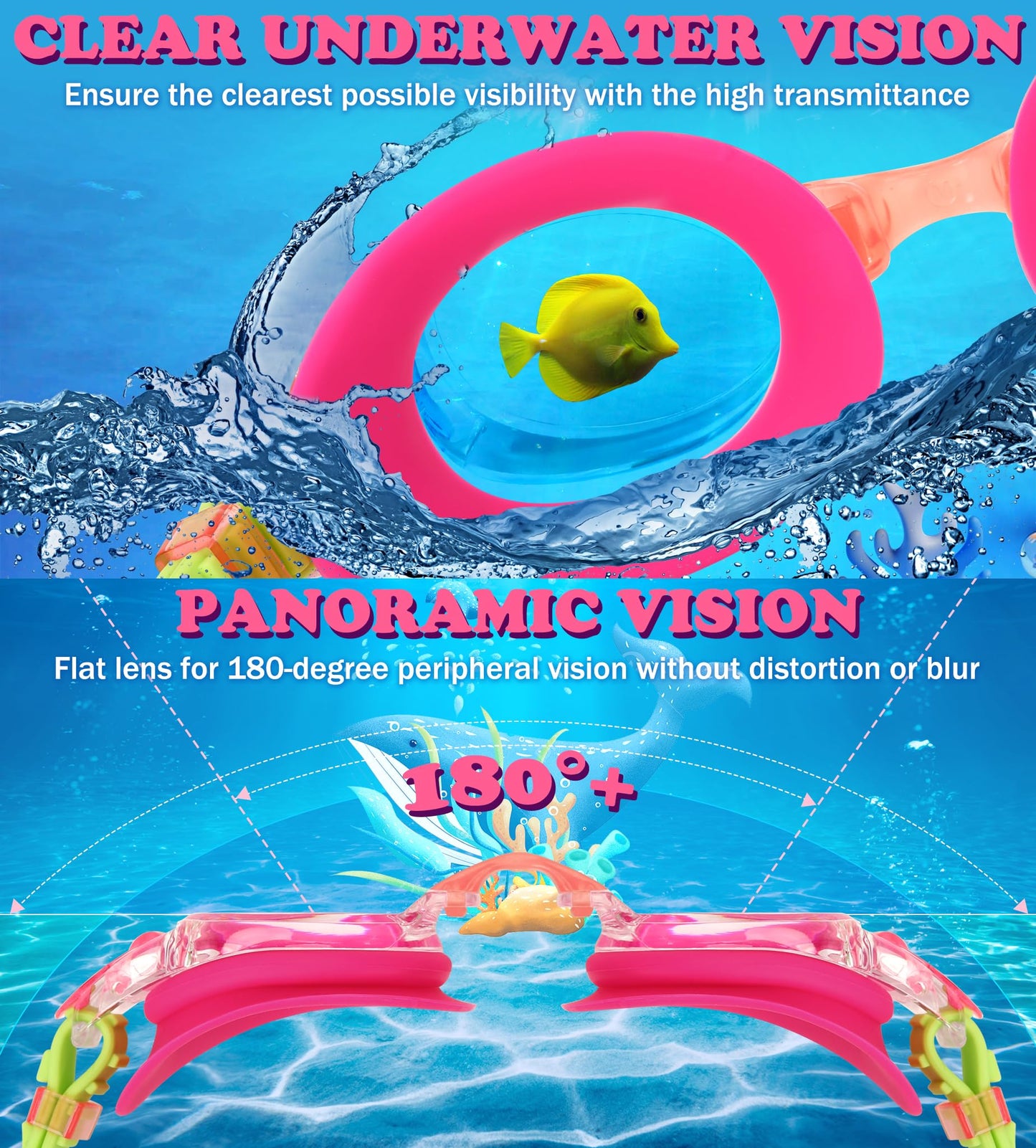 Aegend 2 Pack Kids Goggles, Swimming Goggles for Kids Age 4-16 Boys and Girls Youth, Anti-Fog Pool Goggles, Red & Light Purple