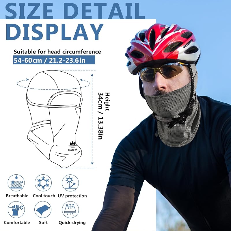 Balaclava Ski Mask UPF 50+ Full Face Cover - Men Women, Dark Grey+Grey (6 3/4-7 1/2) Botack
