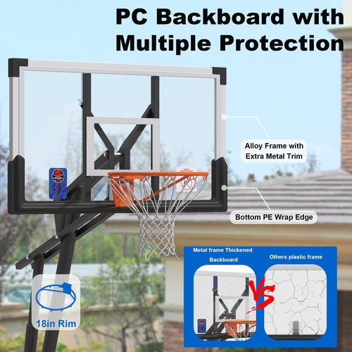Cofiyard LED Light Portable Basketball Hoop Outdoor with Extra Sandbag, 5.25-10FT Height Basketball Hoop Outdoor with Extra Large Capacity Base, Adjustable Basketball Goals System