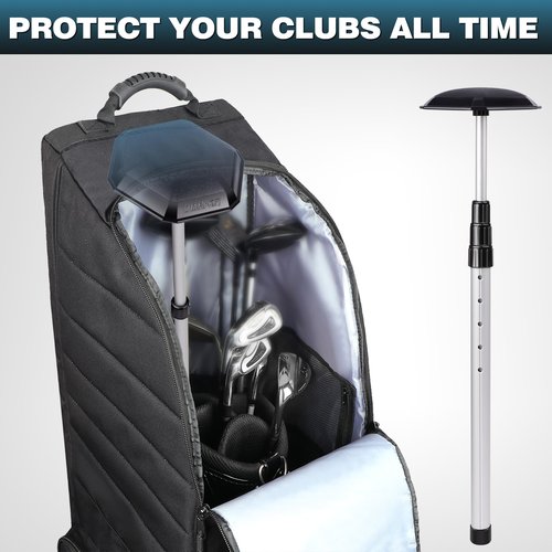 CHAMPKEY Professional Golf Travel Bag Support Rod - Sturdy Aluminum Alloy Golf Support System - Rubber Top Cover Golf Support Stick (Black)