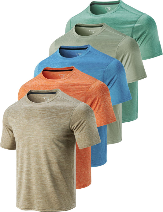 5 Pack Men’s Active Quick Dry Crew Neck T Shirts | Athletic Running Gym Workout Short Sleeve Tee Tops Bulk (Set 10, Medium)