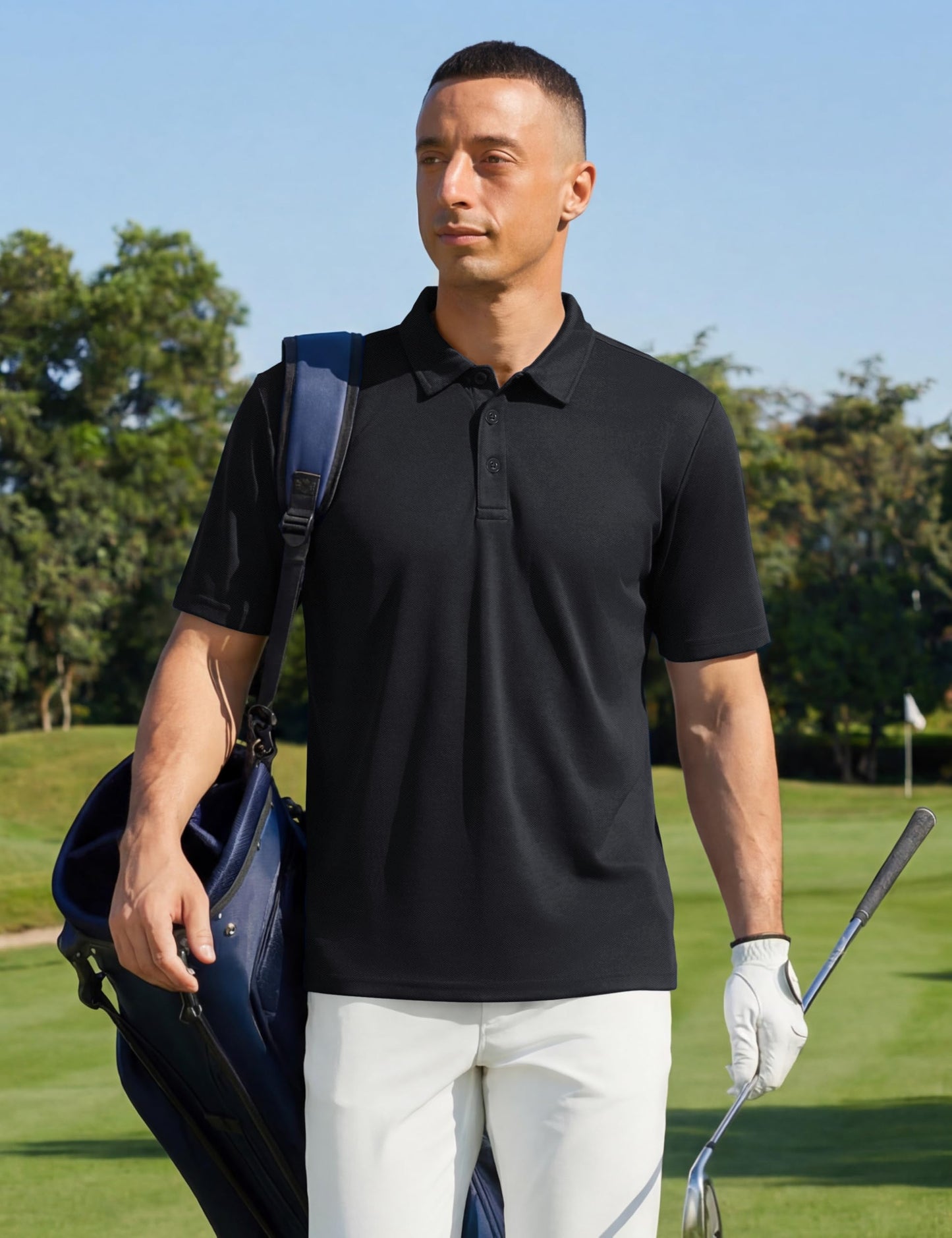 Cavva Mens Short Sleeve Polo Shirts Performance Short Sleeve Lightweight Quick Dry Moisture Wicking Golf Work Black XL