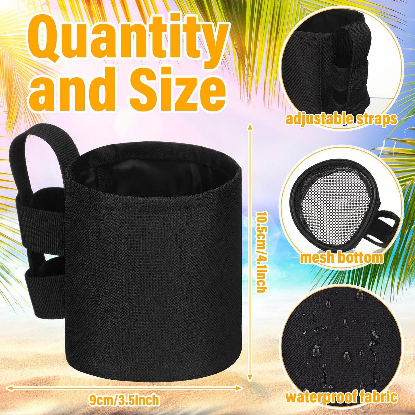Patelai 4 Pack 4.1x3.5in Beach Chair Cup Holder Camping Chair Drink Holder, Portable Universal Water Bottle Organizer Accessories for Outdoor Beach Camping Lawn Fishing Pool Patio Loungers (Black)