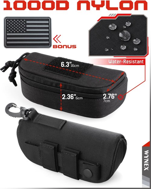 WYNEX Tactical Molle Glasses Pouch, Shockproof Eyeglass Case, Sunglass Case Hard Shell with Patch, Universal Protects Glasses