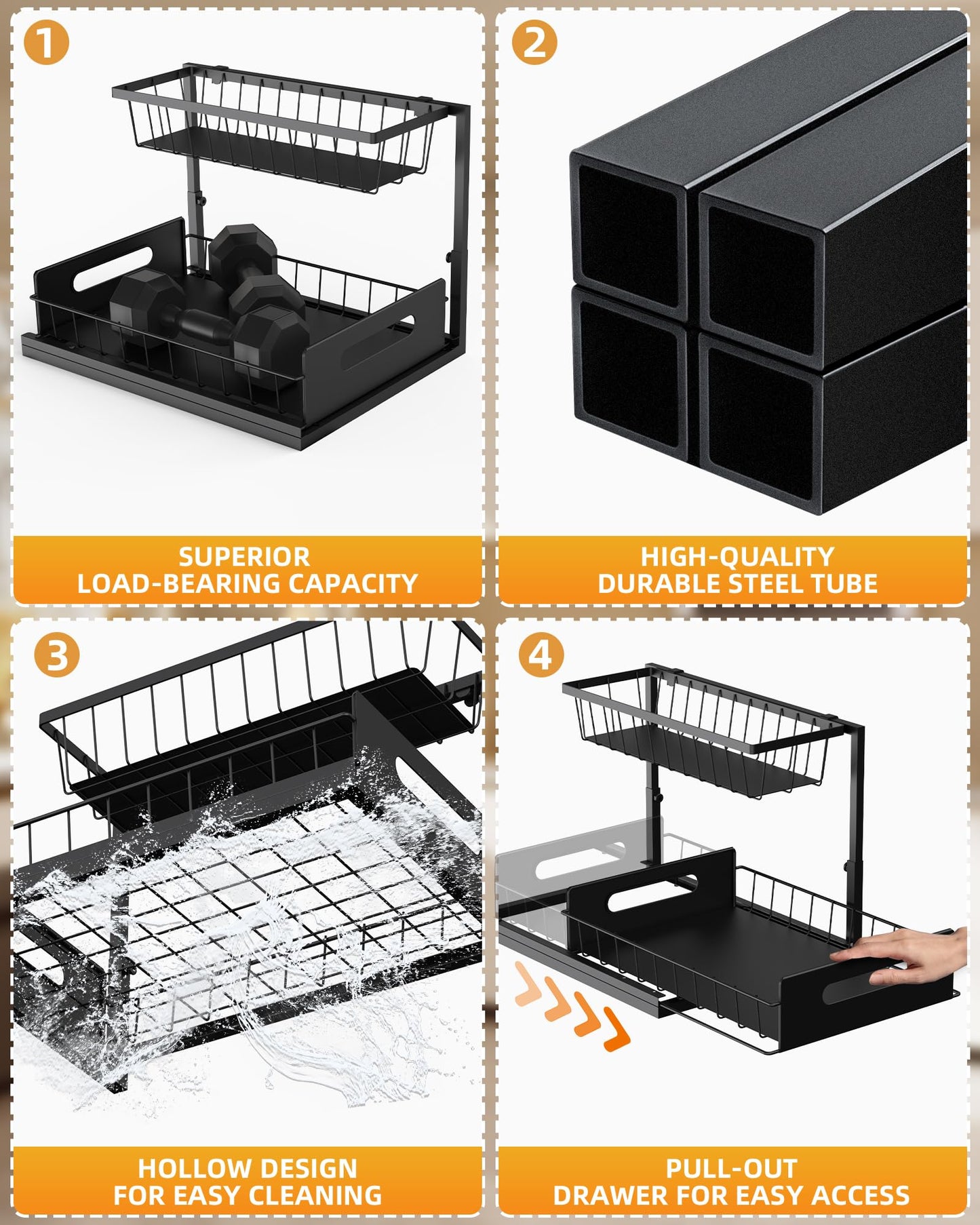 Mythinglogic Metal Under Sink Organizer and Storage, 2 Tier Under Sink Organizer, Pull Out Under Cabinet Organizer Shelf for Kitchen Bathroom and Laundry Room