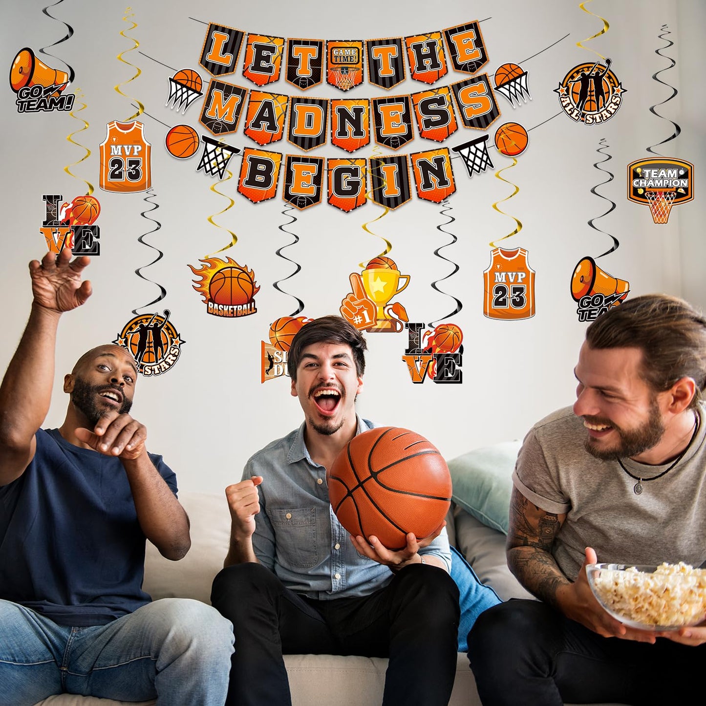 Biswiter No-DIY Basketball Party Decorations, 1 Pc Basketball Theme Banner and 16 Pcs Cutouts, Basketball Decorations for Party Classroom Stadium