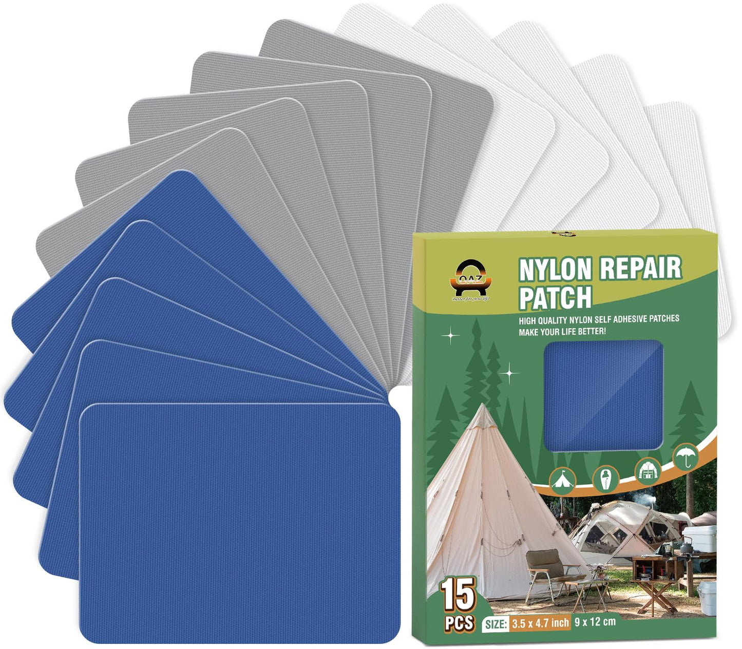 OAZ 15 Pieces 3.5 x 4.7 inch Nylon Repair Patches Nylon Fabric Patch Self-Adhesive Tent Repair Tape Waterproof Lightweight Repair Patches Repair Patch Kit for Clothing Down Jacket Bag (Color Set B)
