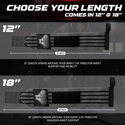 Bear Grips Wrist Wraps for Weightlifting | Weight Lifting Wrist Straps for Weightlifting | Extra Strength Gym Wrist Wraps | Two Wrist Wrap Per Pack | 12” & 18” | Lifting Wrist Wraps for Men & Women