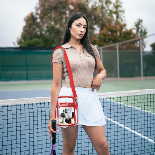 Clear Crossbody Bag Stadium Approved See Through Purse Handbag,Small See Through Purse Handbag with Adjustable Shoulder Strap for Sports Red