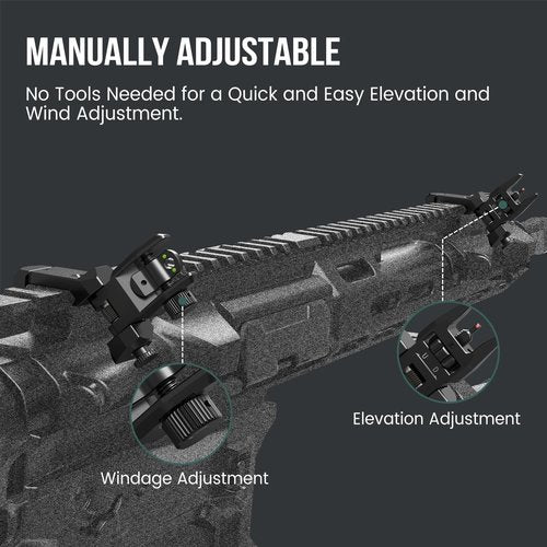 VOTATU V9 45-Degree Offset Iron Sights- Fiber Optic Front and Rear Flip-up Sight Set, Folding Back-up Sites for Picatinny