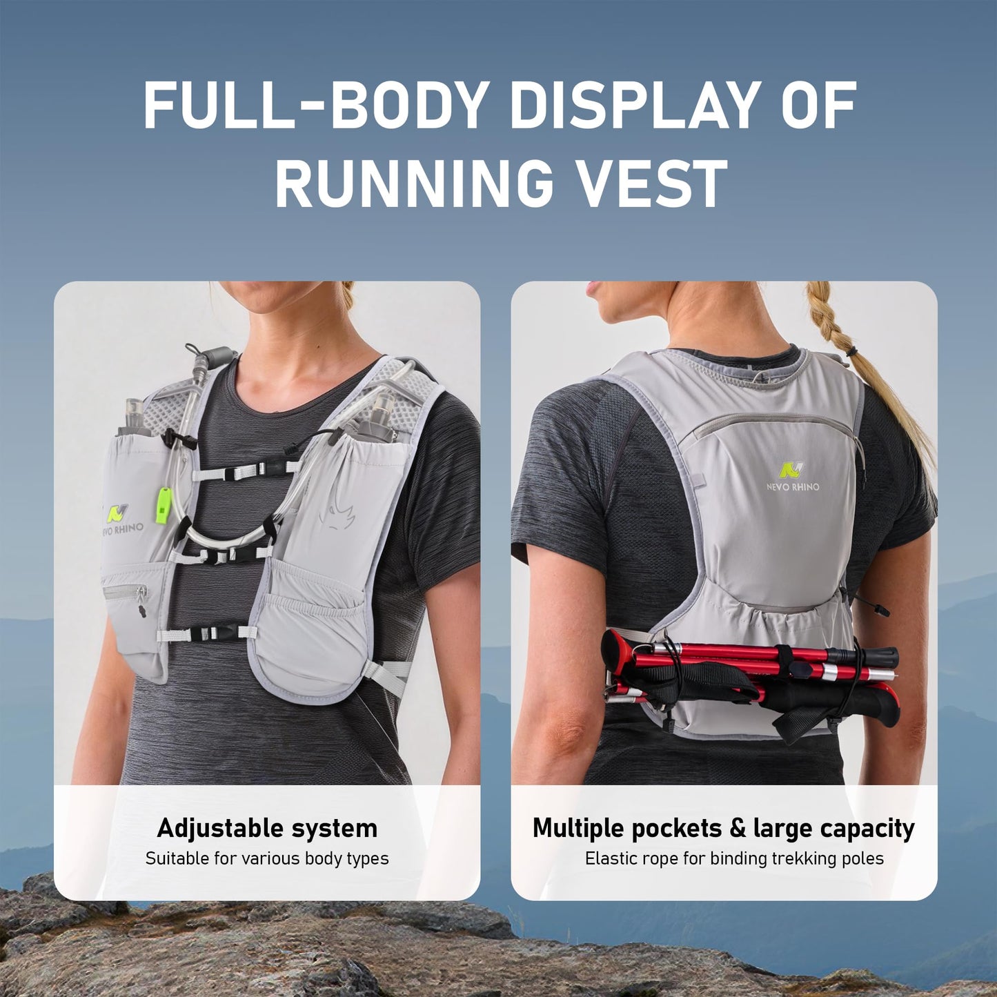 N NEVO RHINO Small Running Vest for Women, Lightweight Hydration Vest with Water Bladder 1.5 Liter, Hydration Backpack for Trail Hiking Cycling Jogging