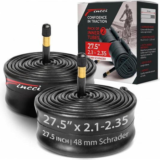 Fincci Pair 27.5 x 2.10-2.35 Inch Bike Inner Tubes, 48mm Schrader Valve – Pack of 2, Ideal for Mountain, MTB, Road, and Hybrid Bicycles