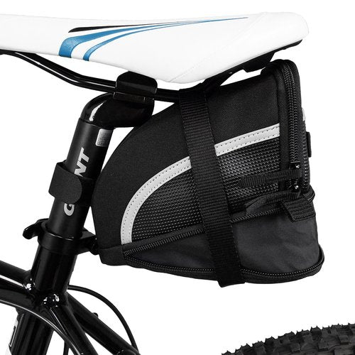 BV Strap-On Bike Bag with Reflective Material - Capacious Saddle Bag with Seperate Divider for Small Items & Room for All Your Essentials - Bike Pouch with Taillight Hanger for Maximum Safety