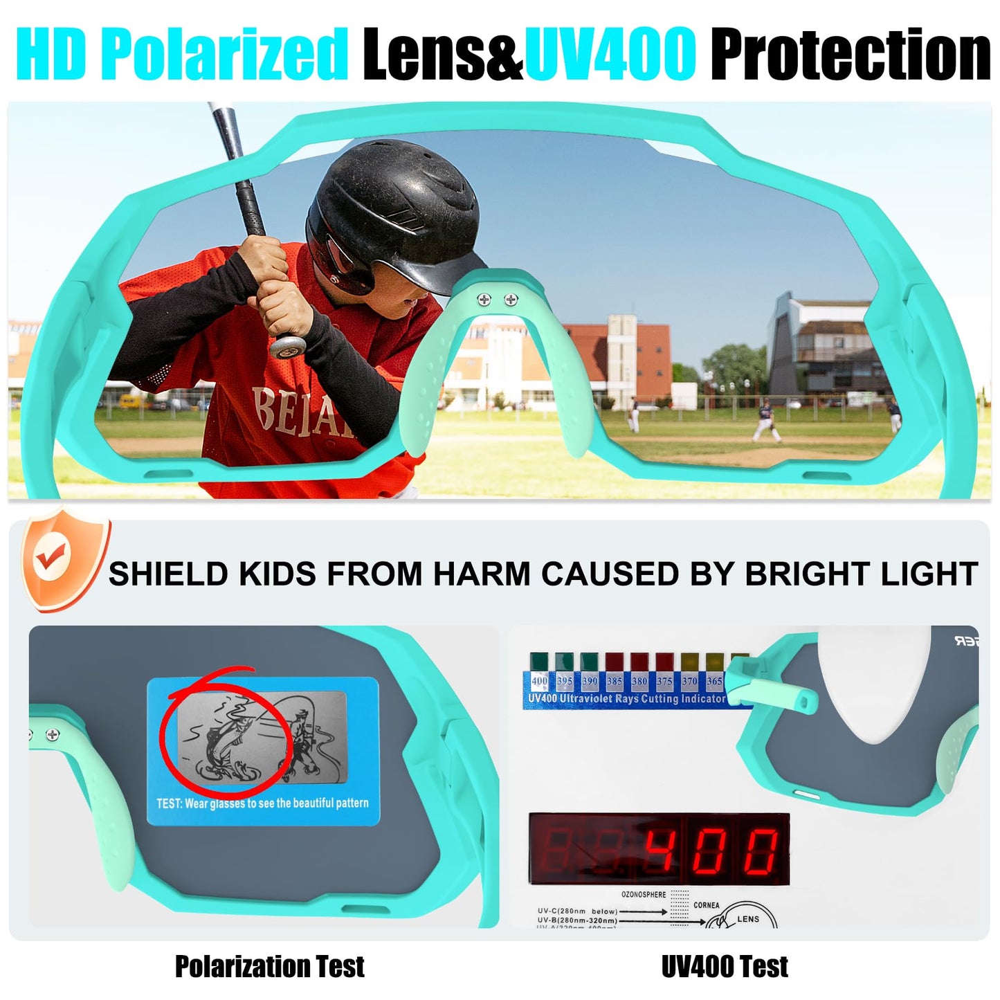 X-TIGER Kids Sunglasses Polarized Youth Baseball Sunglasses for 8-14 boys girls UV400 Sports Softball Cycling Glasses