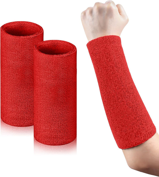 2 Pcs 9 Inch Long Wristbands Sweatbands Black Large Sweat Bands Wristbands Wrist Sweatbands Bulk Arm Sweat Bands for Men Women Weight Loss Football Workout