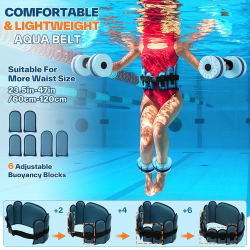Sportneer Water Aerobics Pool Exercise Equipment Aqua Workout Combo Set Includes High Density Foam Dumbbell Aqua Belt Water Ankle Weights for Aquatic Therapy Pool Fitness Aquatic Fitness Equipment
