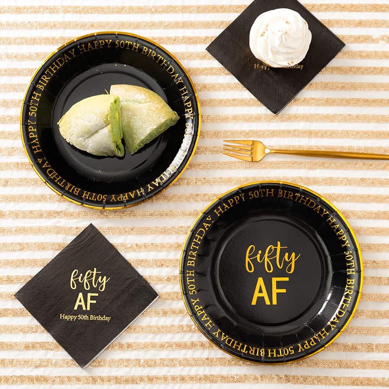 50th Birthday Plates 9 In - Gold Foil 50th Anniversary Party, BPA-Free 50 Ct