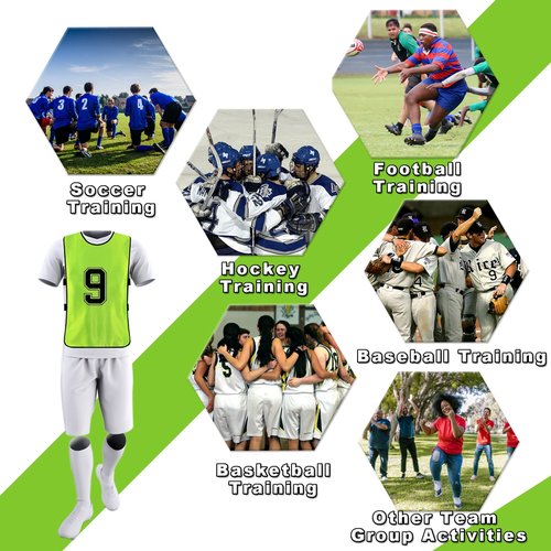 Augctoer Numbered Soccer Pennies, Scrimmage Vest Sports Pinnies, Team Practice Pinnies, Soccer Bibs Training Vest for Adult Youth (6pcs)-GREEN-M