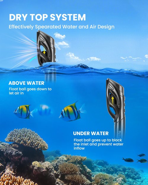 OutdoorMaster Mobula Snorkeling Gear for Adults, Diving Mask and Snorkel Set with Tempered Glass Anti-Fog, TOP Dry Snorkel for Diving Snorkeling Swimming,Black