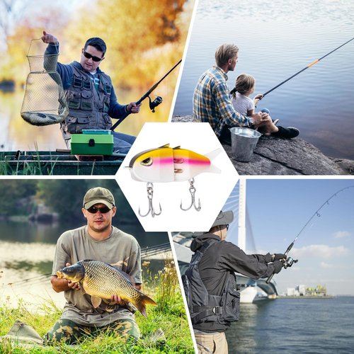 Xisakaca 7 Pcs Swimbait Fishing Lures, Slow Sinking Swimming Bait with Double Hook, Mini Multi Jointed Bass Pike Fishing Bait Tackle, 2.35" Hard Body Perch Glider