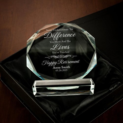 Lucy Engraving Personalized Retirement Crystal Awards, Custom Glass Trophy, Leaving Gifts for Employee, 6" Engraved Appreciation Plaques