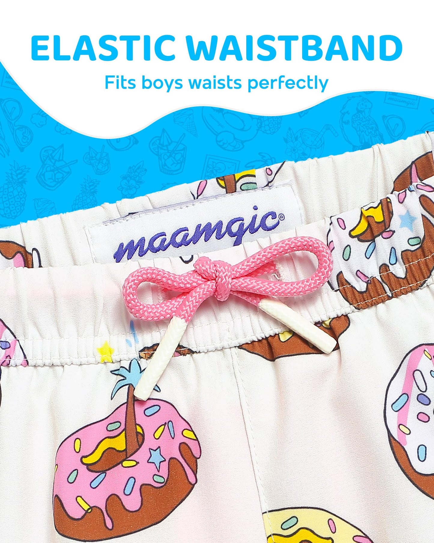 maamgic Boys Swim Trunks with Compression Liner 4-Way Stretch Quick Dry Swim Shorts Swimming Trunks Toddler Donut White 4T