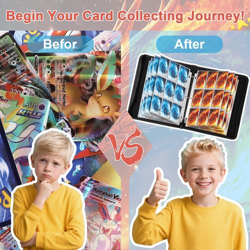 Gbchais Fire & Ice Dragon 9 Pocket Trading Card Binder Album, Holds 900 Cards with 50 Removable Double-Sided Sleeves, Waterproof PU Leather Zipper Binder for TCG, MTG, Sports Cards