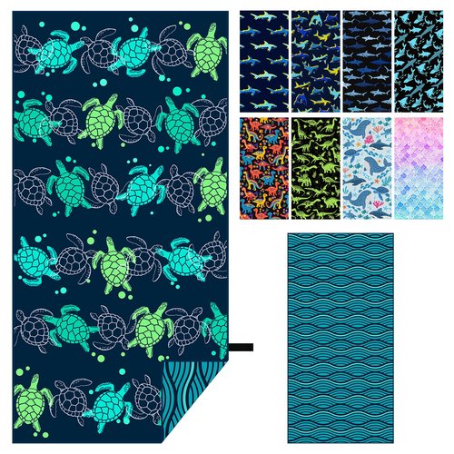 MelonBoat Large Microfiber Beach Towel: Large Light Green Turtles Beach Towel for Travel, Super Absorbent Quick Dry Sand Free, Lightweight Compact for Kids Trip Vacation Bath Camping Pool Swim, 1 Pcs