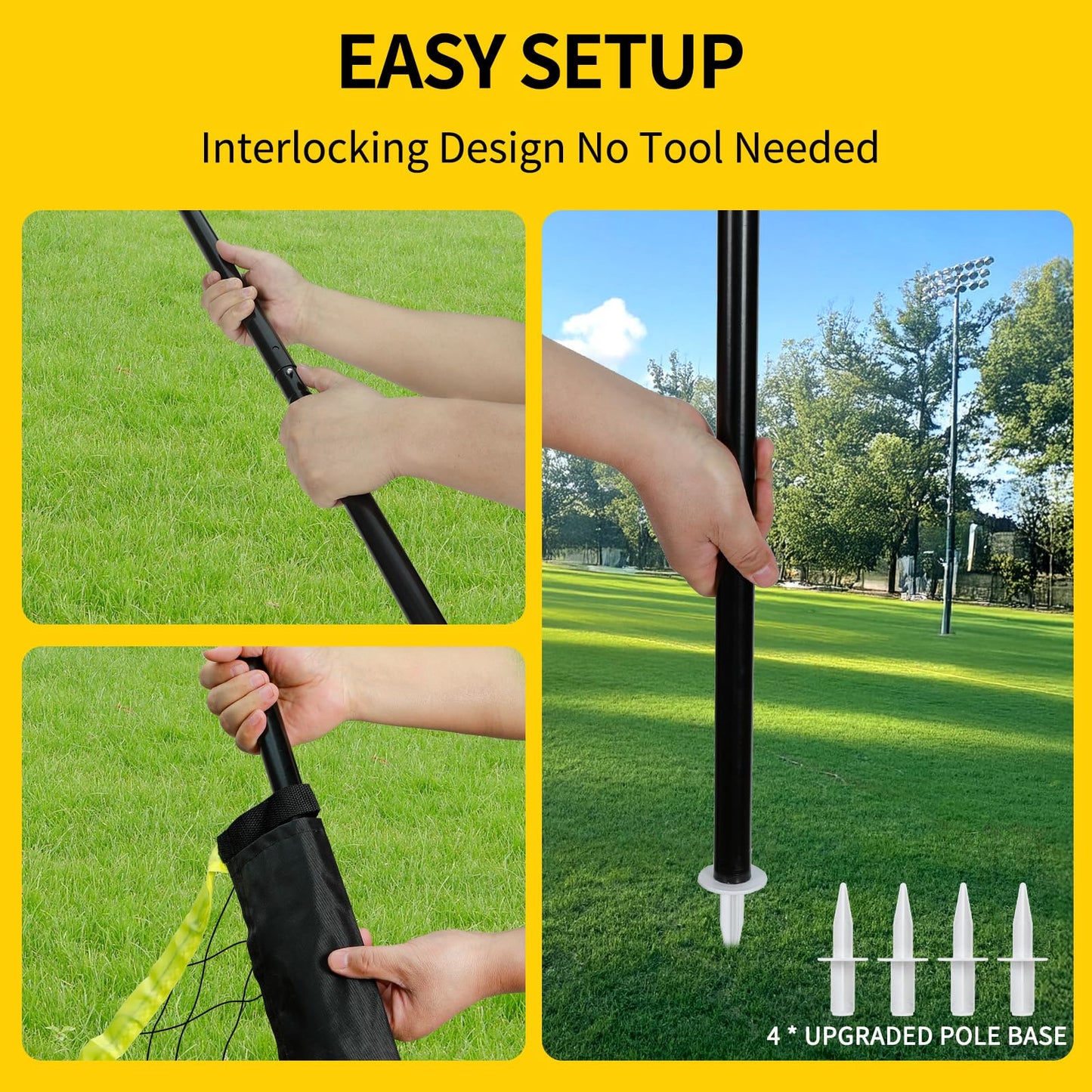 20FT Outdoor Volleyball Net Set System for Backyard Beach with Anti-Sagging Net, Iron Adjustable Height Poles, Soft PU Volleyball and Pump, Carry Bag - Instant Set Up & Durable (Black)