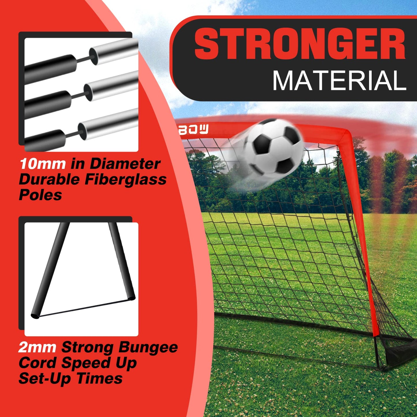 RUNBOW 6x4 ft Portable Kids Soccer Goal for Backyard Practice Soccer Net with Carry Bag (6x4 FT, 1 Pack, Red)