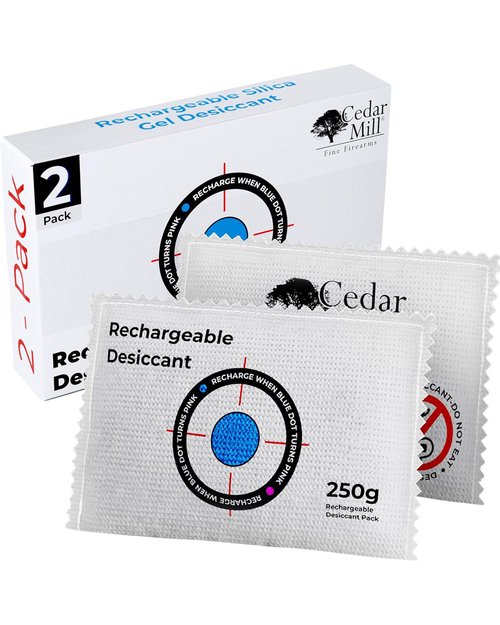 Cedar Mill Fine Firearms Gun Safe Dehumidifier – 250g Rechargeable Desiccant Packs - Reusable Moisture Absorbers for Gun Safes, Firearms, Closet, Car - Pack of 2