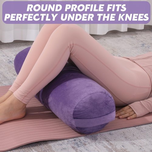 MABOZOO Round Yoga Pillow, Cylindrical Yoga Bolster Pillow with Washable Cover, Meditation Cushion Body Cushion for Practice, Restorative, Meditation (Purple)