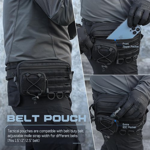 Molle Admin Pouch for Tactical Backpack, EDC Tool Pouch Organizer, Tactical Admin Pouch Molle, Belt Zipper Utility Waist Bag, Horizontal Phone Pouch with US Flag Patch