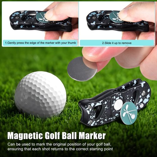 SYNATANA Golf Divot Repair Tool, 3 in 1 Compact Ball Marker Divot Tool, Foldable Golf Divot Tool for Repair & Maintain Green, Golf Essential, Ideal Gift for Golf Enthusiasts Black, 1 Pack