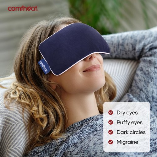 Comfheat Lavender Weighted Eye Pillow - Soft Plush Removable Cover, Moist Heat & Cold Therapy, Natural Aromatherapy Eye Compress Pillow for Relaxation, Yoga, Meditation, and Sleep, Navy Blue