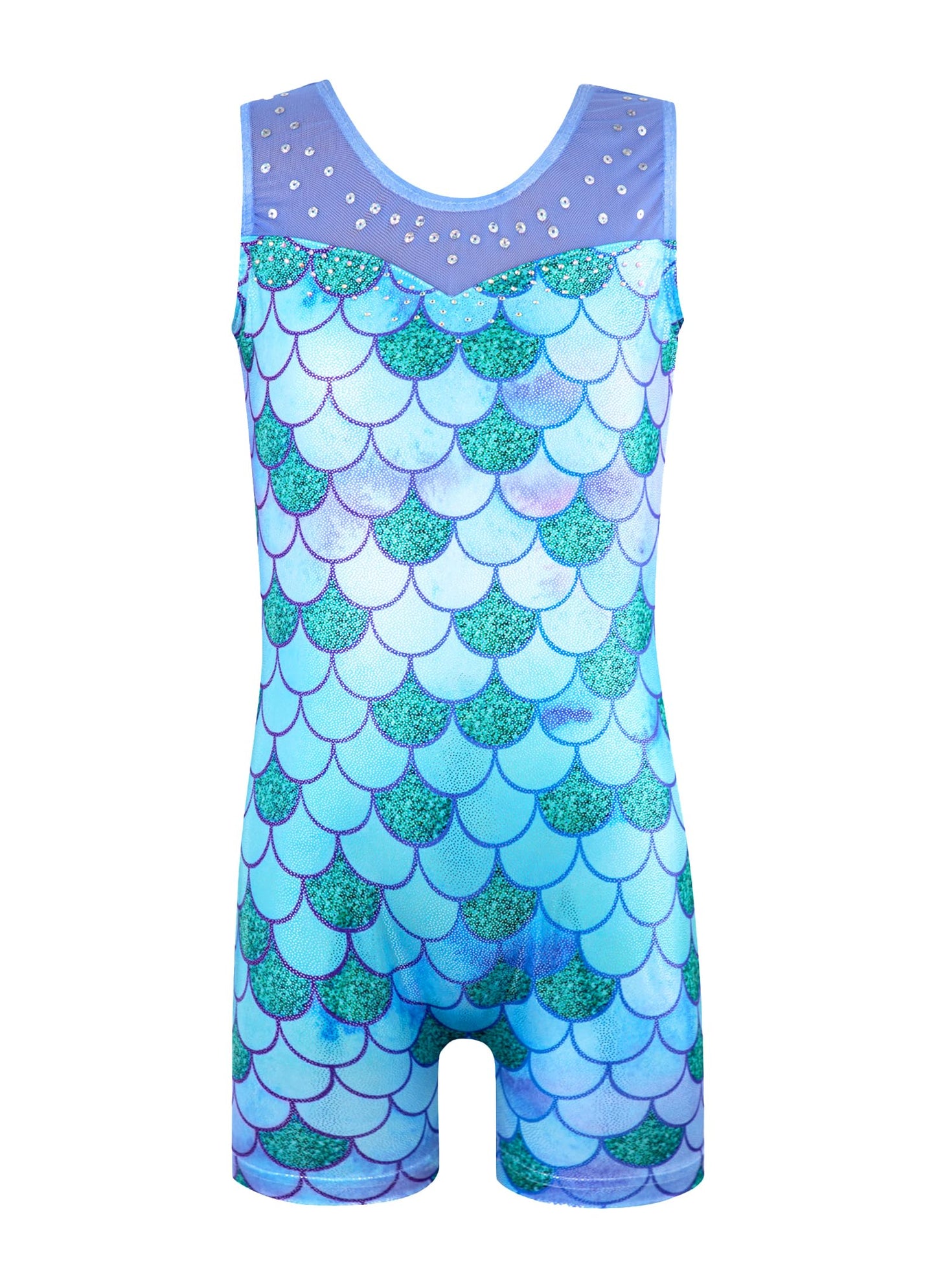 HOZIY Leotards for Girls Gymnastics Size 8-10 Years Green Mermaid Mesh Strap Spliced Rhinestone Sequins Tumbling Outfits Biketard Practice Ropa De Niña Para Gimnasia Suit