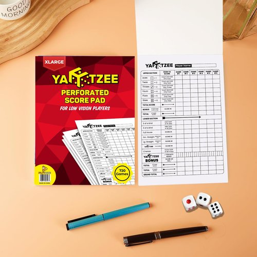 PlayDice Yahtzee Score Pads Perforated: 120 Easy Tear Off, Large Print Yahtzee Score Pads Compatible with Yardzee and Yahtzee Games (8.5x11-120 Pages)