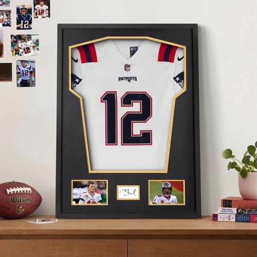 Yaetm Jersey Display Frame Case, Large Sport Jersey Shadow Box with Tempered Real Glass and Hanger for Baseball Basketball Football Soccer Hockey Shirt and Uniform, Two 4x6 Photos, Single, Black