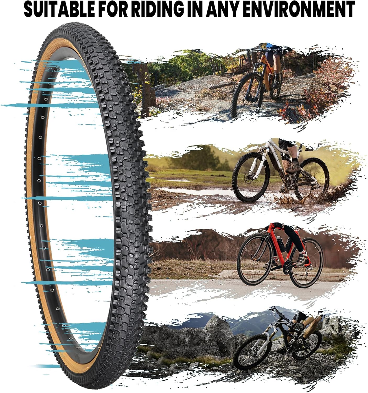 Hycline 2-Pack Mountain Bike Tires Set: 20/24/26/27.5-inch Folding Replacement Puncture-Resistant Bicycle Tires and Pair 20/24/26/27.5-inch Inner Tubes with Tire Levers for MTB Off-Road Bike