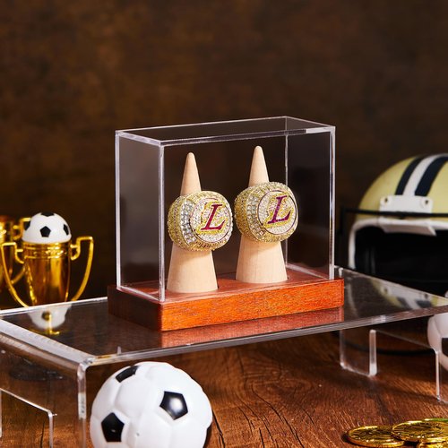 Weysat Championship Ring Display Case, 2 in 1 Rings Holder with Wooden Base Championship Clear Acrylic Display Case Box for Sports Basketball Baseball Football Fan Souvenir Military, UV Protection